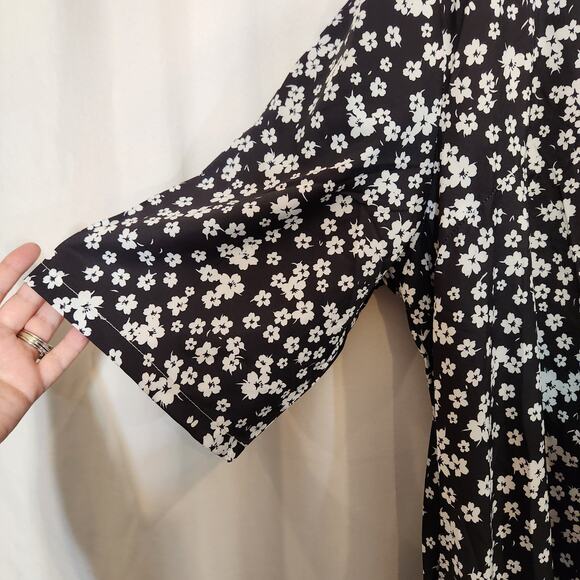 ZOLUCKY Black White Floral SS V Neck Neutral Classic Maxi Dress Cottage Women 2X - Picture 9 of 12